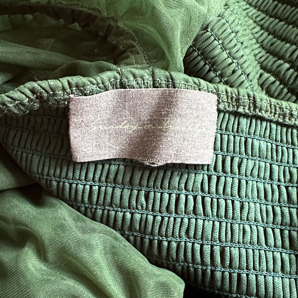 Anthropologie Sunday in Brooklyn Forest Green Asymmetrical Tulle Ruffle Top M - Picture 11 of 13